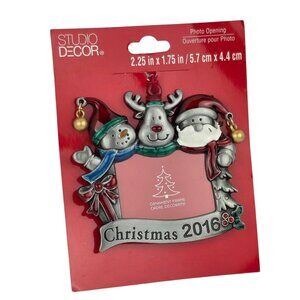2016 Studio Decor SNOWMAN REINDEER SANTA Pewter Photo Holder Ornament